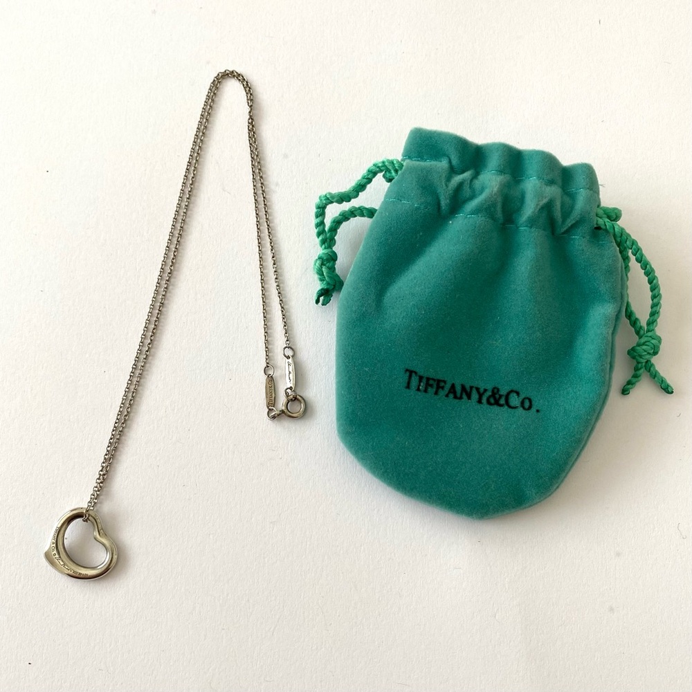 Tiffany & Co. Elsa Peretti Open Heart Pendant 925 Sterling Silver Chain Necklace